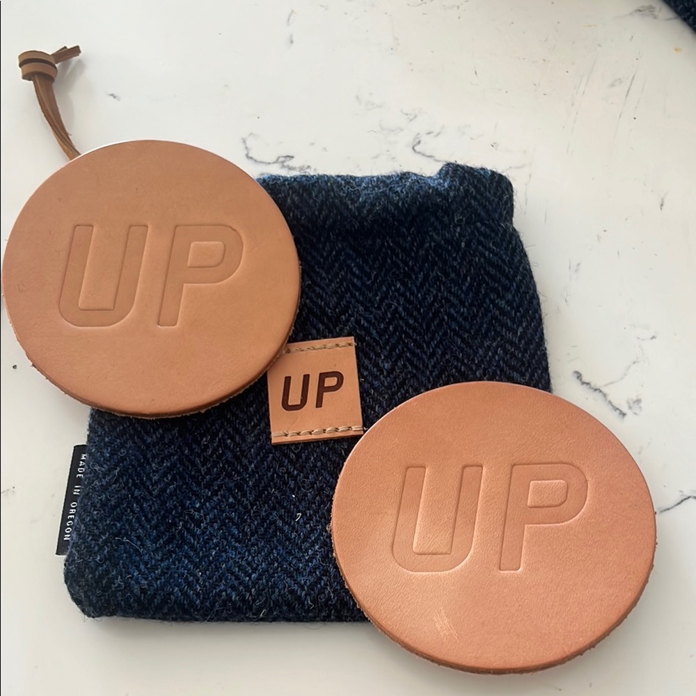 Leather Coasters - Tan in Wool Sac